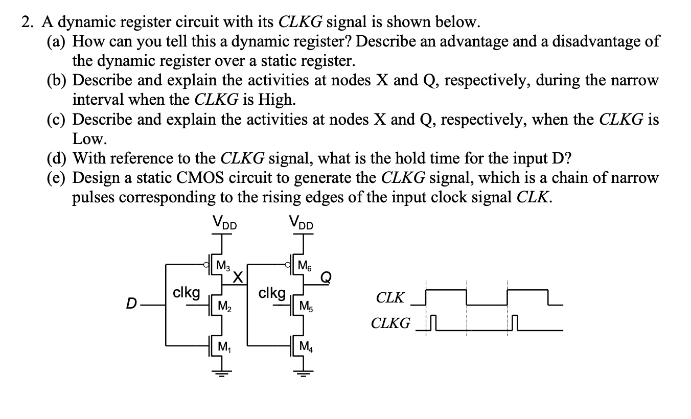 2. A dynamic register circuit with its CLKG signal is | Chegg.com