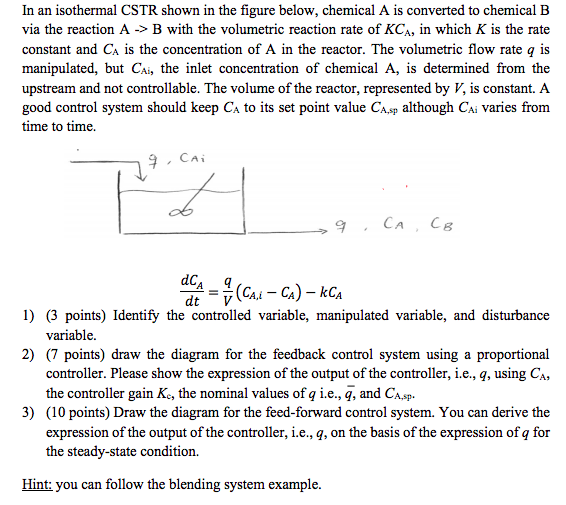 In an isothermal CSTR shown in the figure below, | Chegg.com