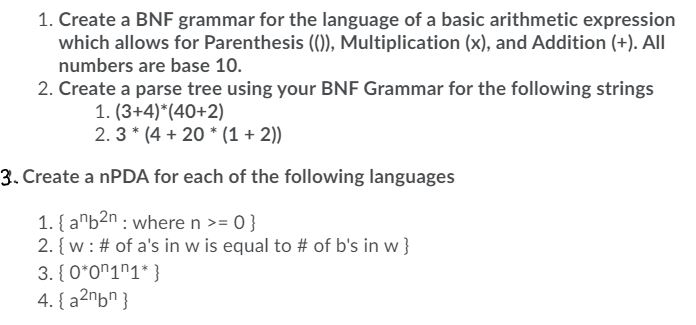 1. Create a BNF grammar for the language of a basic | Chegg.com