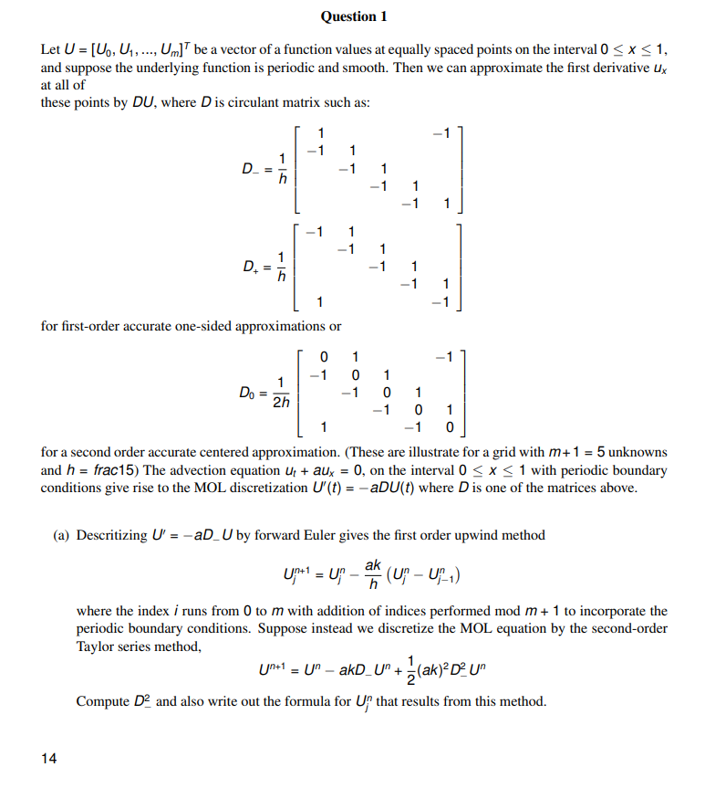Let U=[U0,U1,…,Um]T be a vector of a function values | Chegg.com