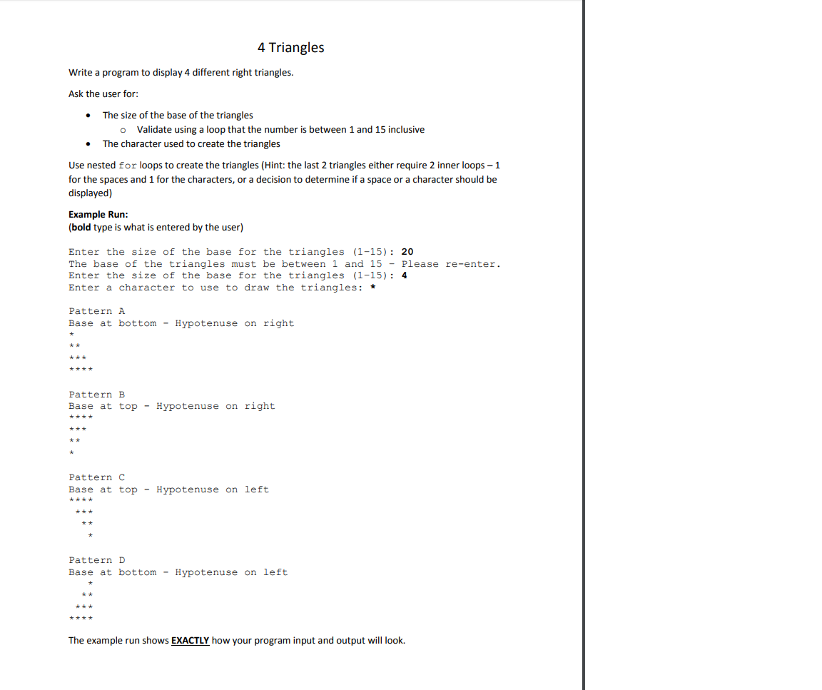 Solved 4 Triangles Write A Program To Display 4 Different | Chegg.com