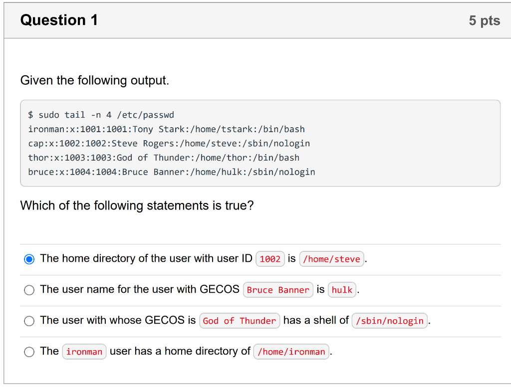 Solved Question 1 5 Pts Given The Following Output Sudo Chegg Com