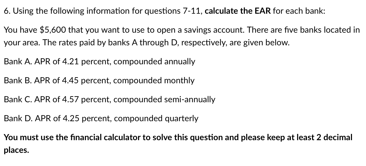 Solved 6. Using the following information for questions Chegg