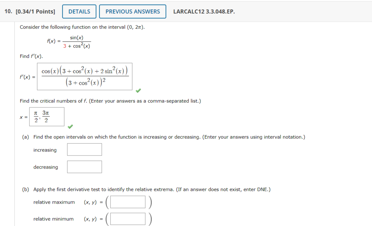 Solved Consider the following function on the interval | Chegg.com