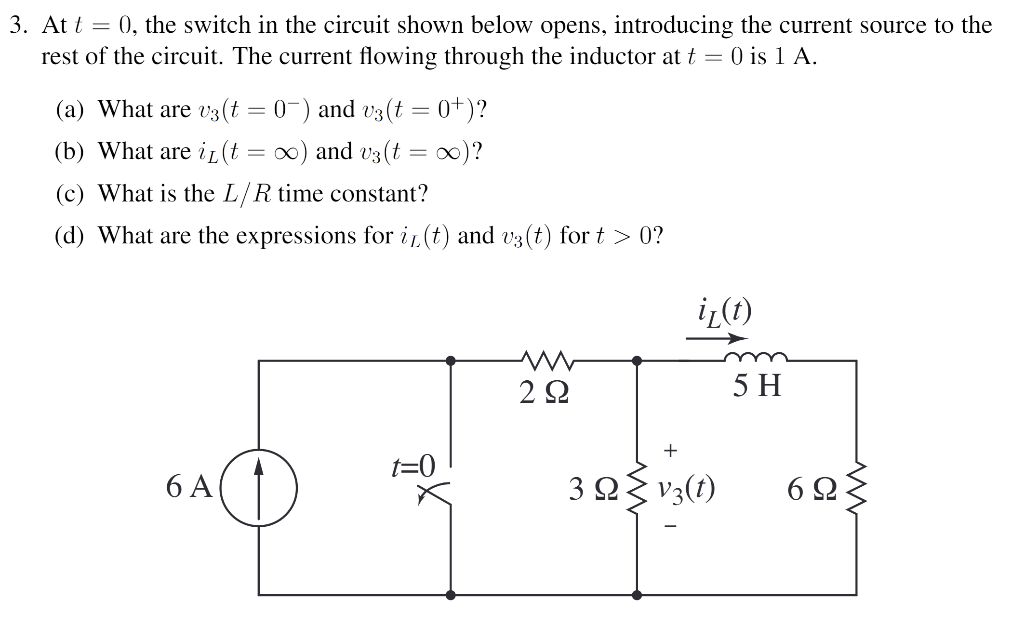 Solved At t=0, the switch in the circuit shown below opens, | Chegg.com