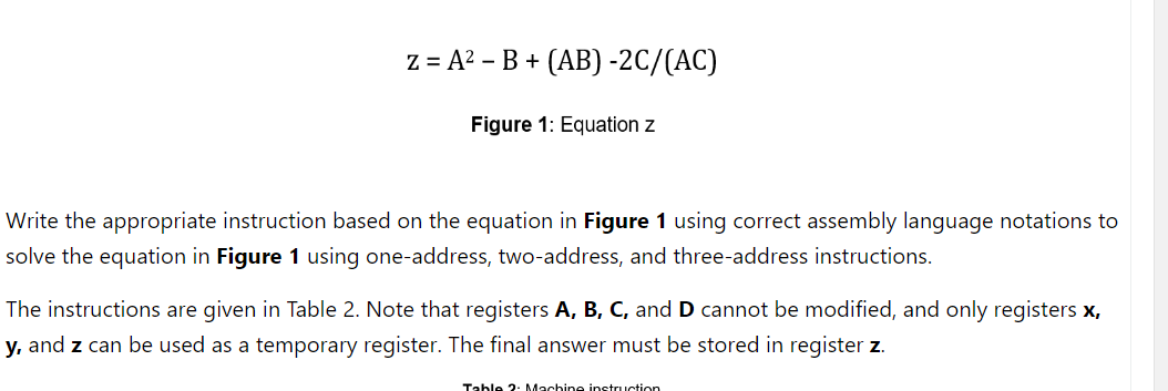 Solved z=A2−B+(AB)−2C/(AC) Figure 1: Equation z Write the | Chegg.com