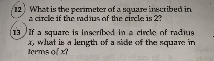 perimeter of a square inscribed in a circle of radius 5 cm