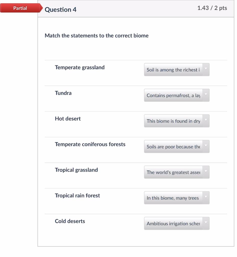 Solved Partial Question 4 1.43 / 2 pts Match the statements | Chegg.com