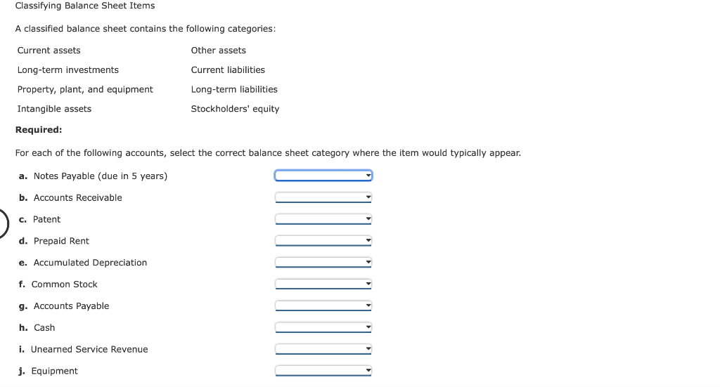 solved-classifying-balance-sheet-items-a-classified-balance-chegg