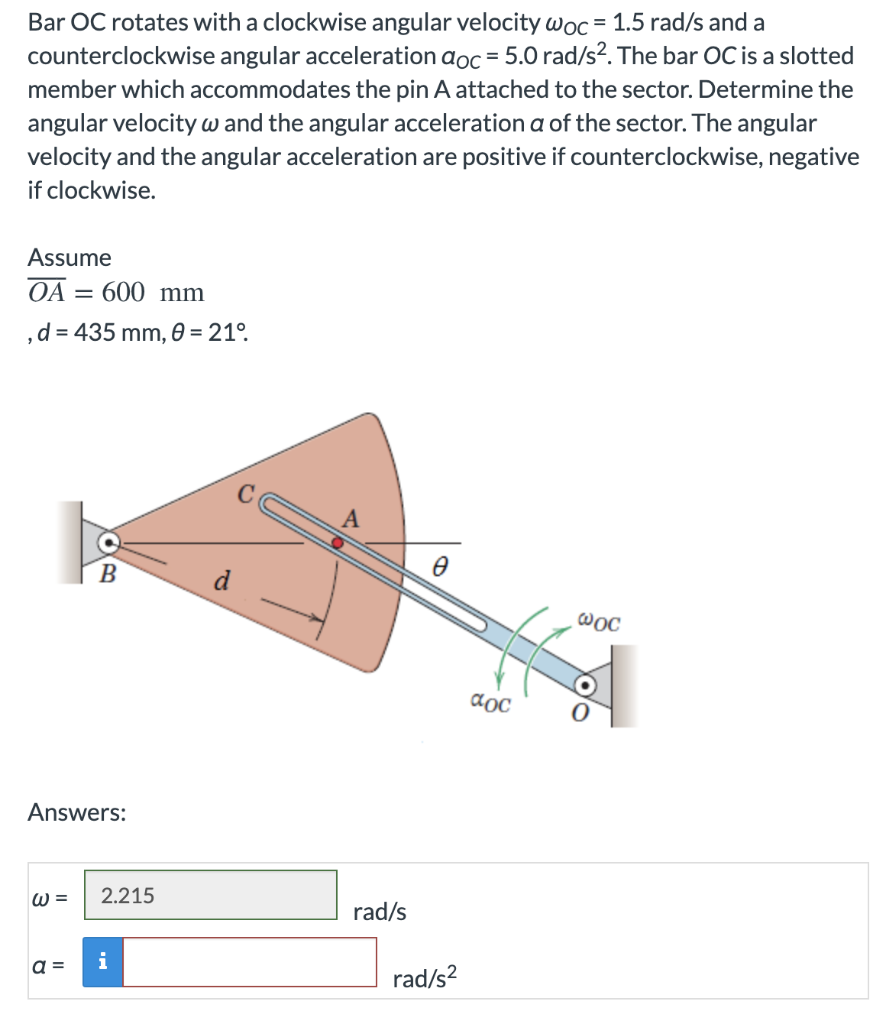 Solved Bar Oc Rotates With A Clockwise Angular Velocity W Chegg Com