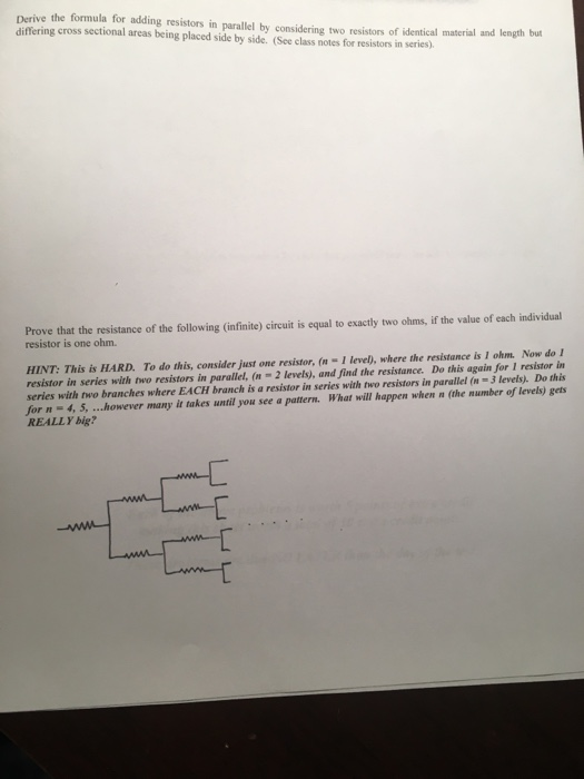 Solved Derive the formula for adding resistors in parallel