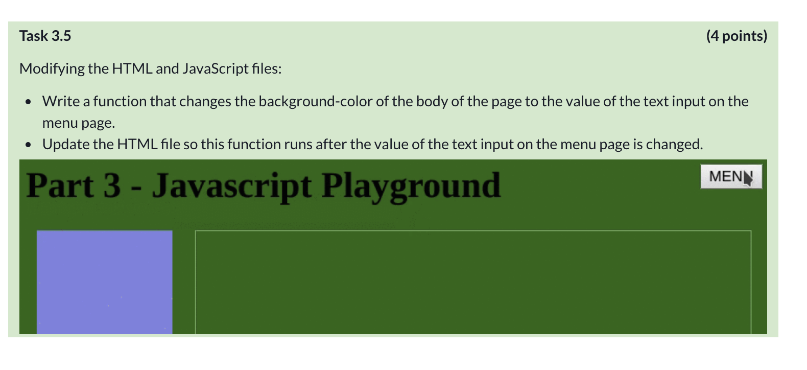 Solved Task 3.5 (4 points) Modifying the HTML and JavaScript | Chegg.com