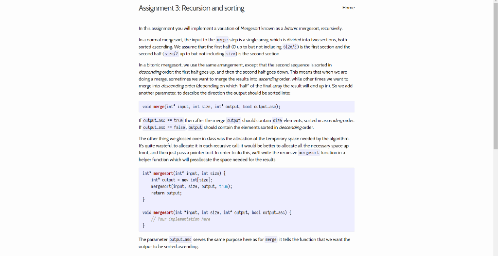 Solved Assignment 3: Recursion and sorting Home In this | Chegg.com image.