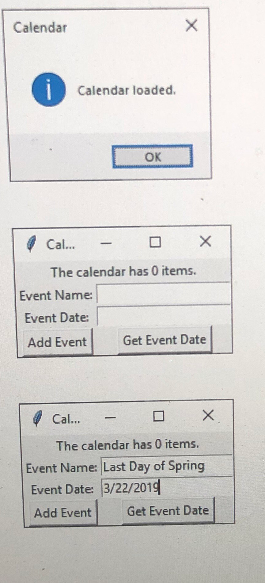 solve with python Create a GUI named CalendarGUI. It | Chegg.com