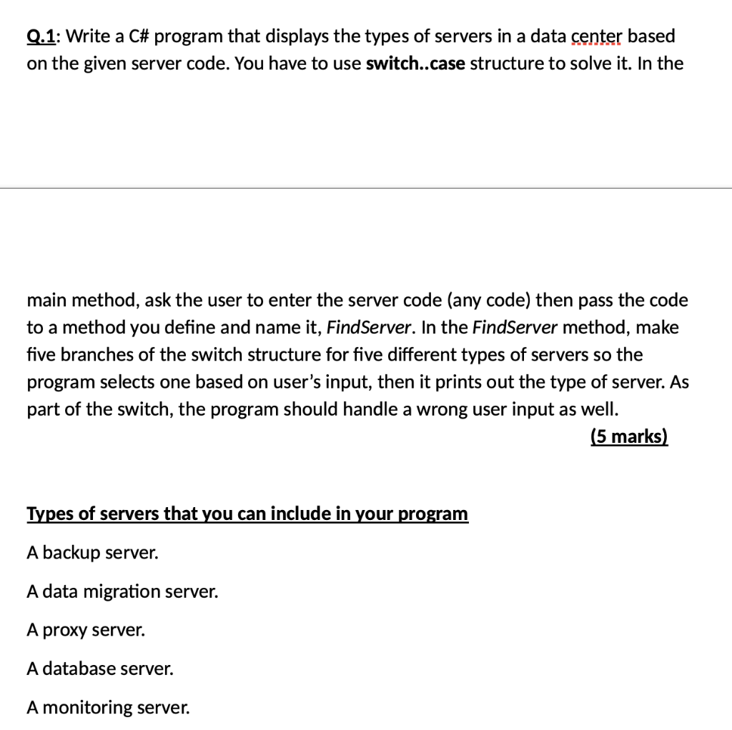 Solved Q.1: Write a C# program that displays the types of | Chegg.com