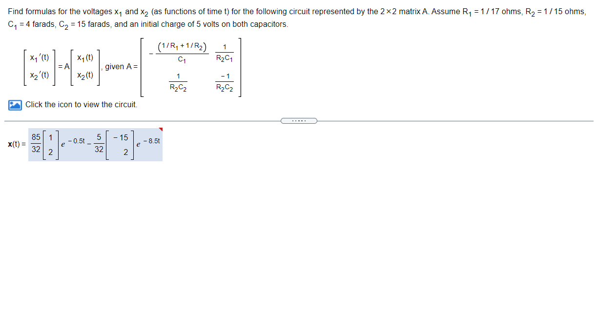 Solved Find formulas for the voltages X1 and X2 (as