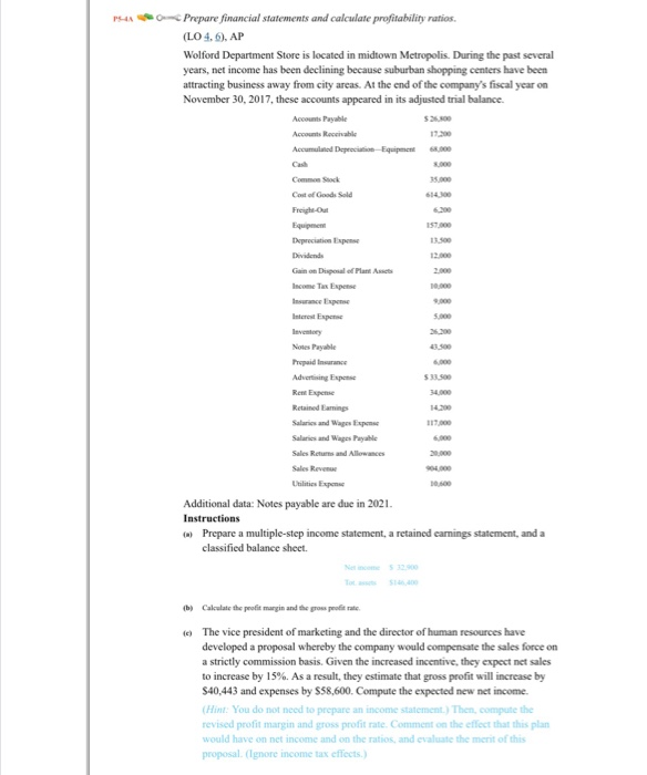 Solved P40Prepare financial statements and calculate Chegg