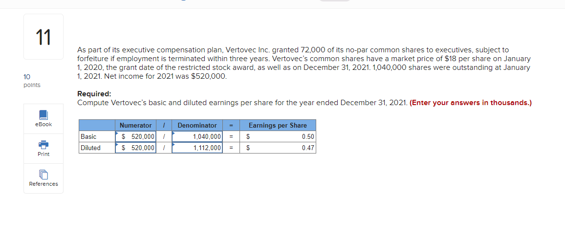 Solved As part of its executive compensation plan, Vertovec | Chegg.com