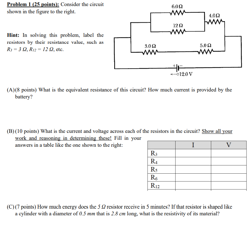 Solved 6.0Ω Problem 1 (25 points): Consider the circuit | Chegg.com