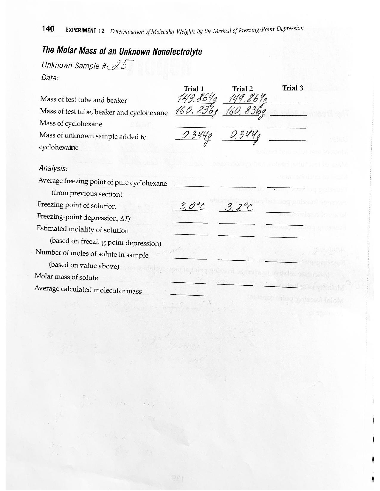 Solved EXERCISE 12 NAME LAB SECTION DATE Report The Freezing | Chegg.com