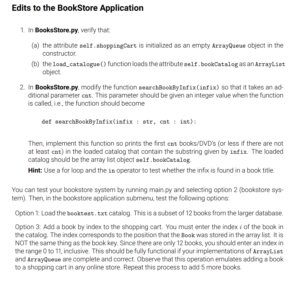 Solved 1. In BooksStore.py, verify that: (a) the attribute | Chegg.com