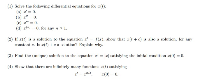 Solved 1 Solve The Following Differential Equations For Chegg Com