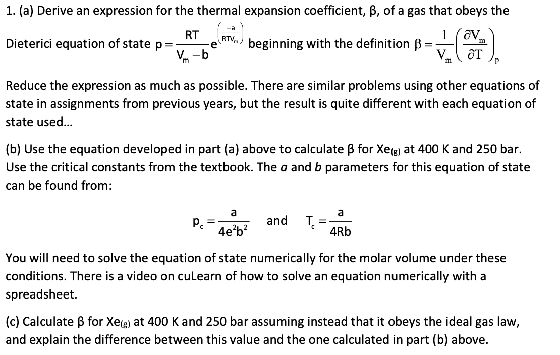 1 A Derive An Expression For The Thermal Expans Chegg Com