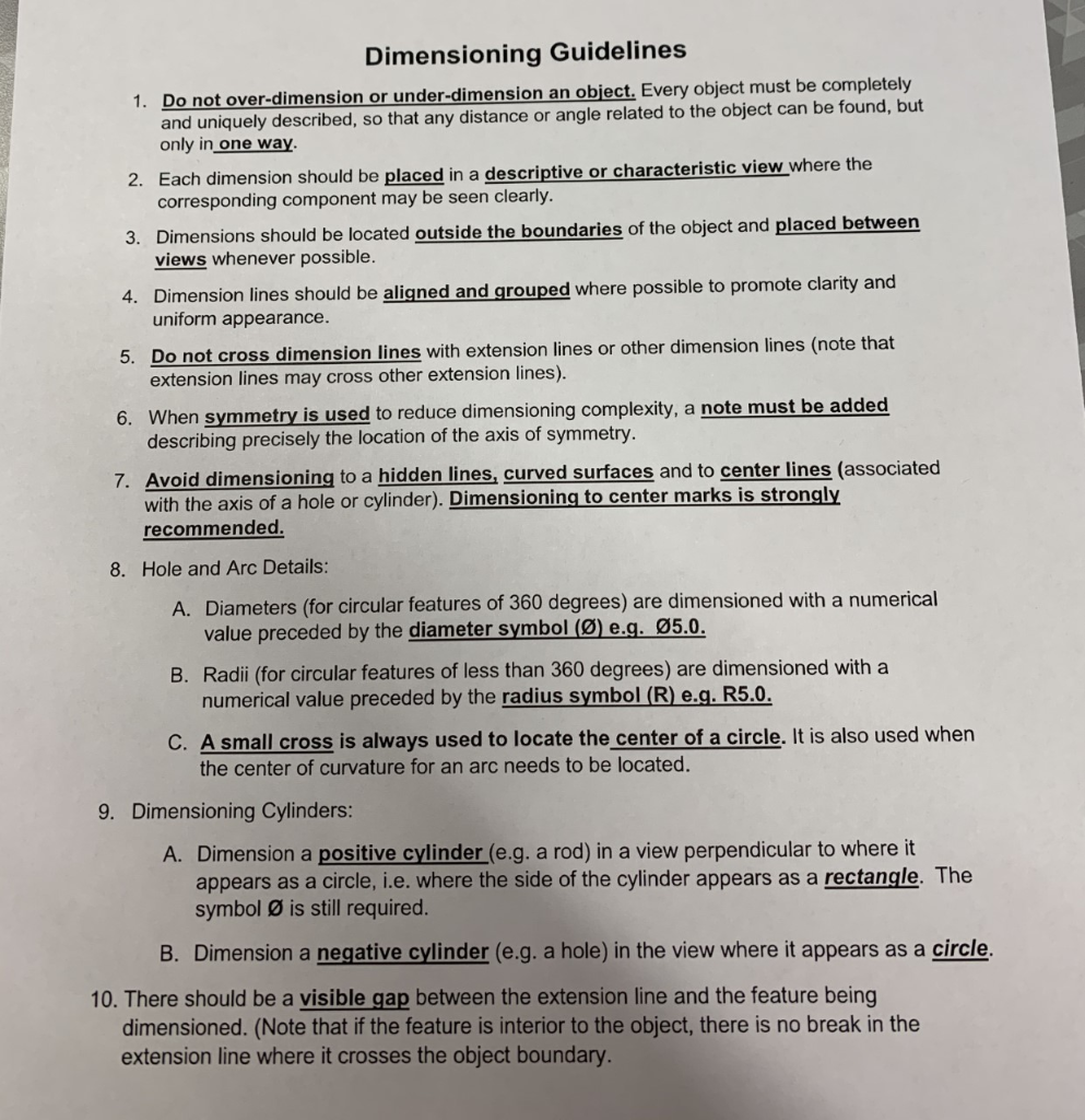 Solved Dimensioning Guidelines 1. Do not over-dimension or | Chegg.com