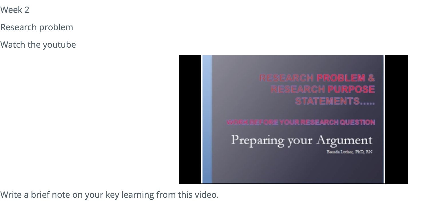 Solved Week 2 Research problem Watch the youtube RESEARCH | Chegg.com