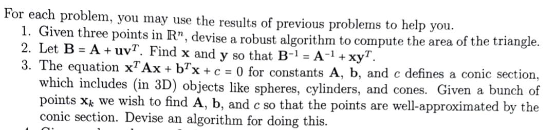 Solved For each problem, you may use the results of previous | Chegg.com