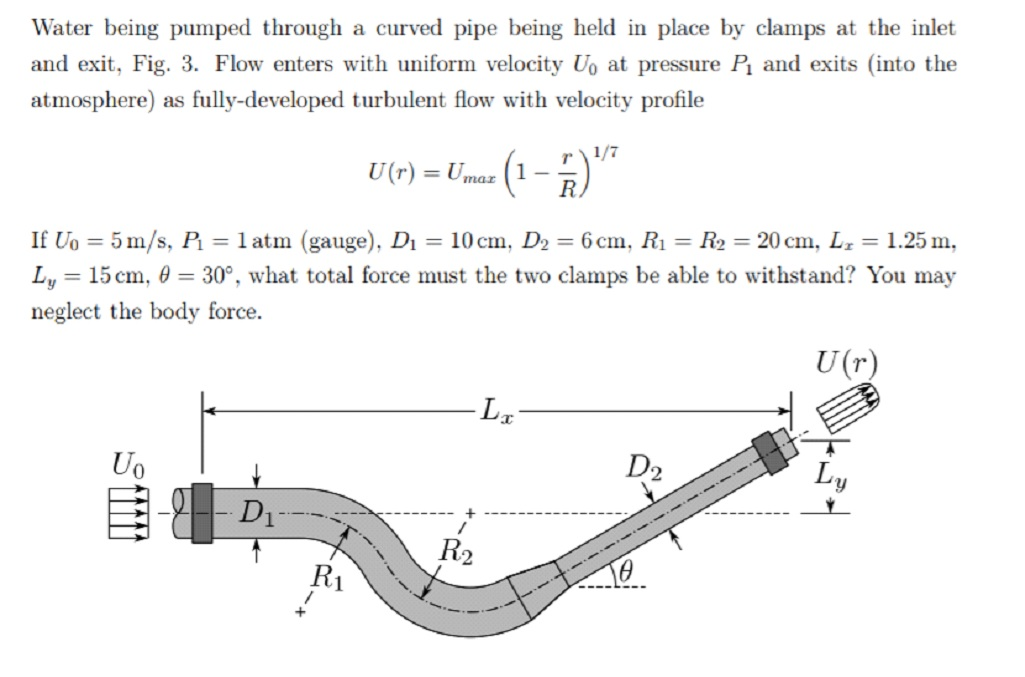 Solved Water being pumped through a curved pipe being held | Chegg.com