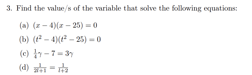 Solved 3. Find the value/s of the variable that solve the | Chegg.com
