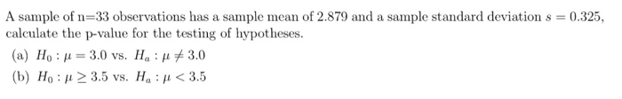 Solved A sample of n = 33 observations has a sample mean of | Chegg.com