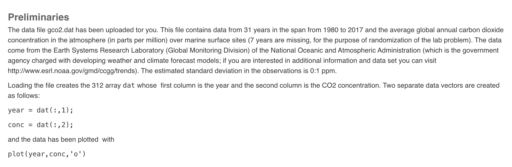 Preliminaries The data file gco2.dat has been | Chegg.com