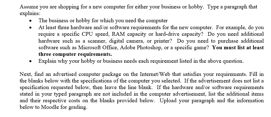 Solved Assume you are shopping for a new computer for either | Chegg.com