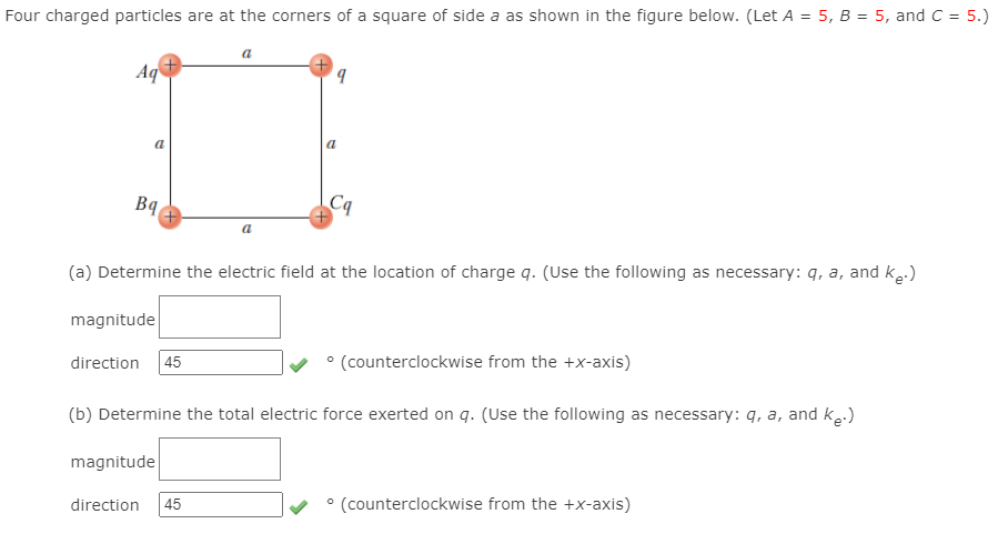 Solved Four charged particles are at the corners of a square | Chegg.com