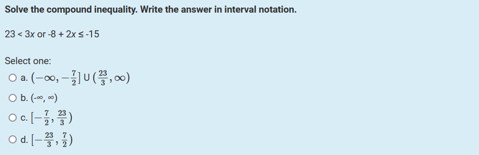 Solved Solve the compound inequality. Write the answer in | Chegg.com