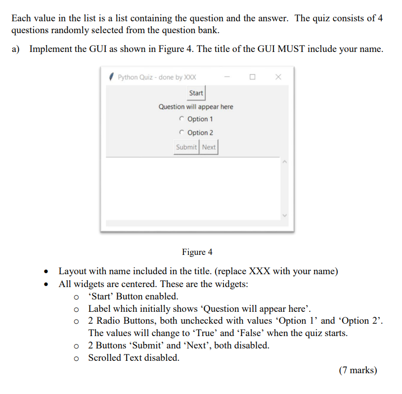 Question 4 (20 marks) Write a Python Quiz assessment | Chegg.com