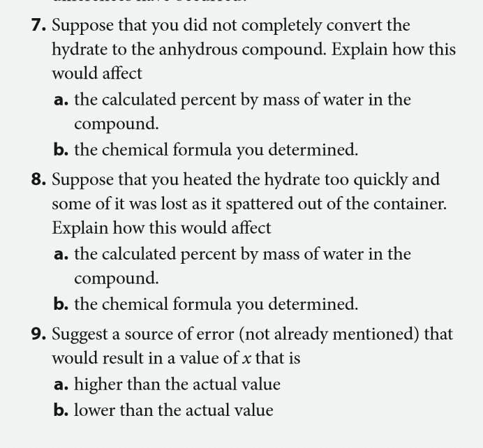 Solved Determining The Chemical Formula For A Hydrate A | Chegg.com