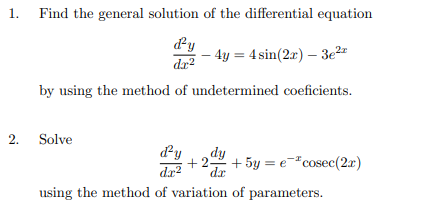 Solved 1. 2. Find the general solution of the differential | Chegg.com