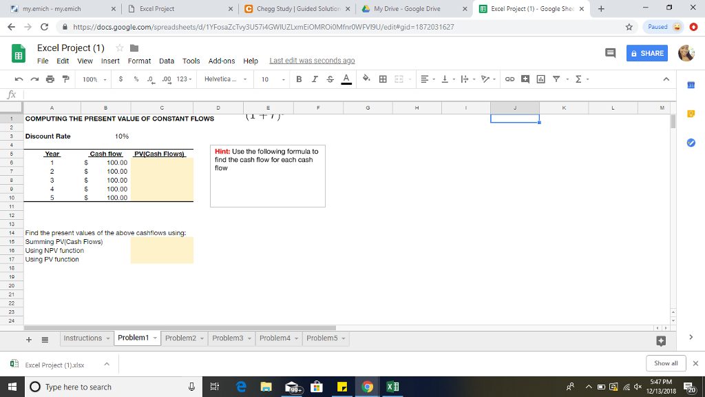 Solved Please complete all 5 problems in excel and high | Chegg.com