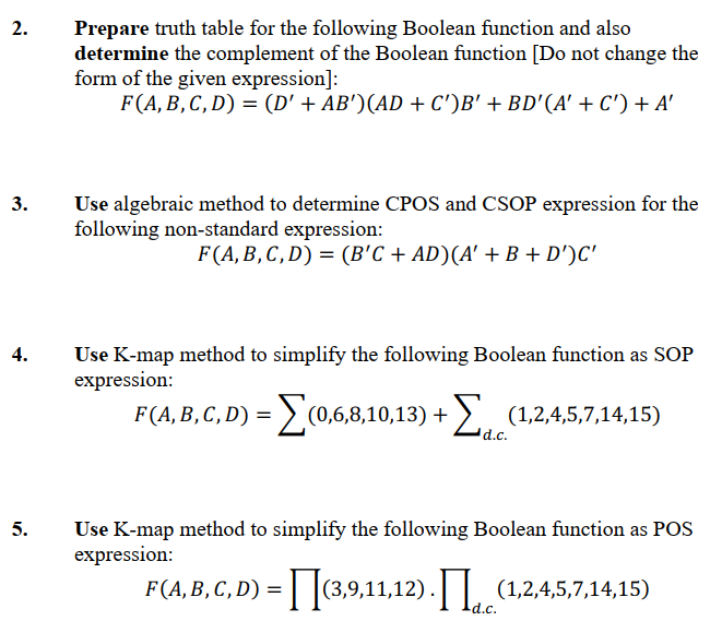 Solved . 2. Prepare truth table for the following Boolean | Chegg.com