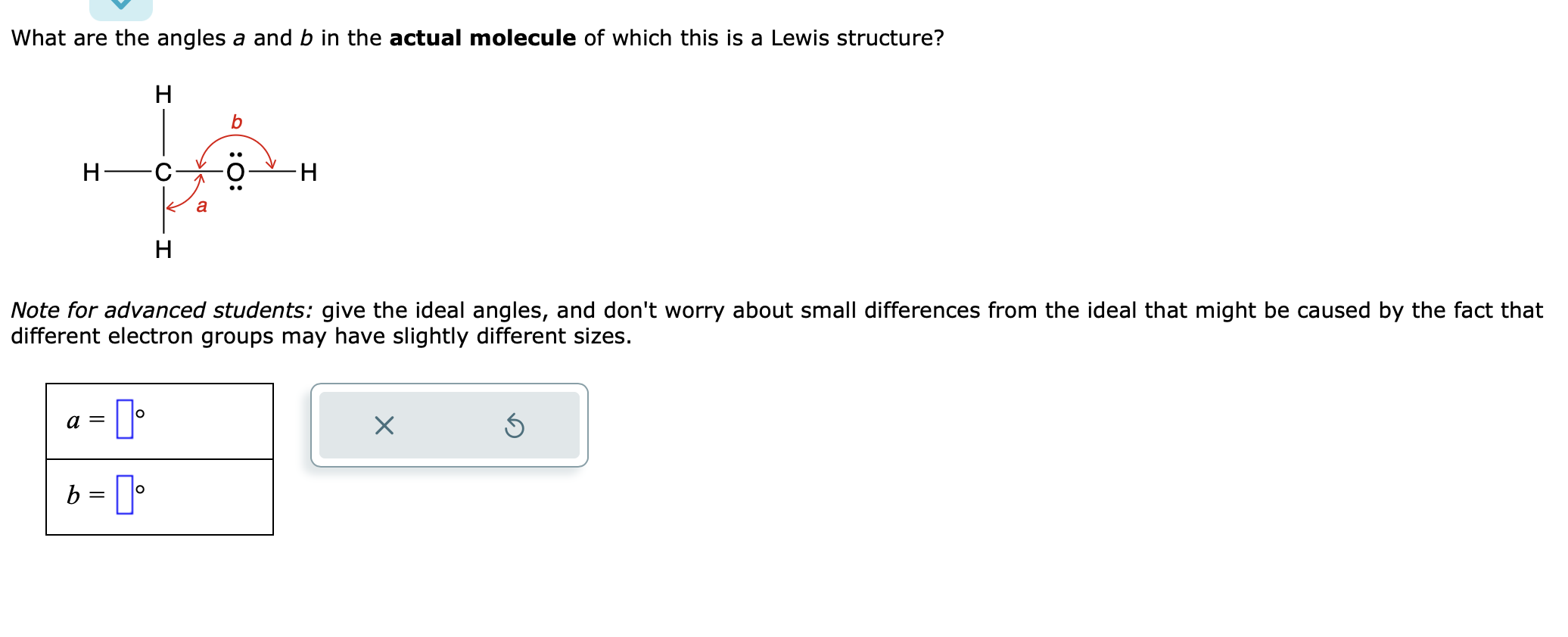 Solved What Are The Angles A And B In The Actual Molecule Of | Chegg.com