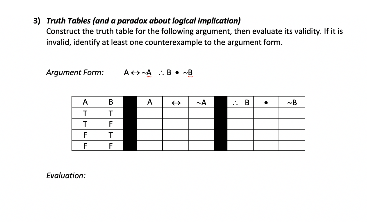 Solved 3) Truth Tables (and a paradox about logical | Chegg.com