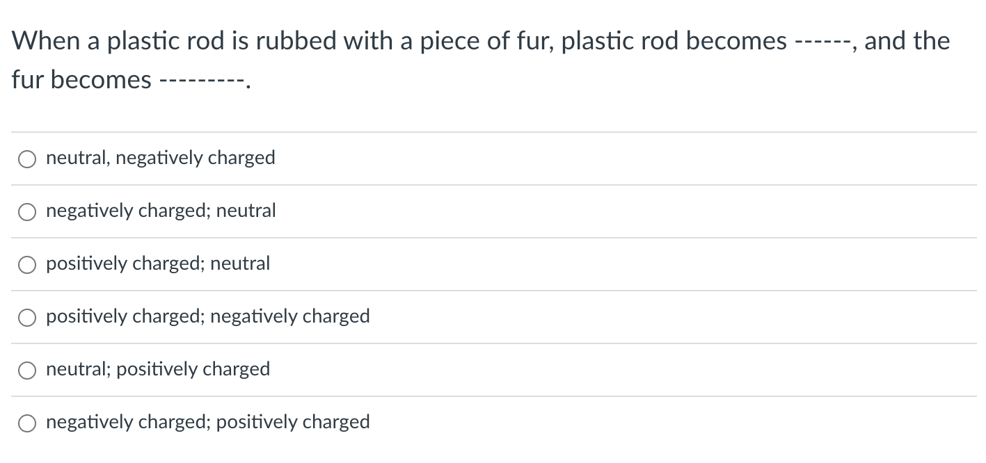 Solved When a plastic rod is rubbed with a piece of fur,