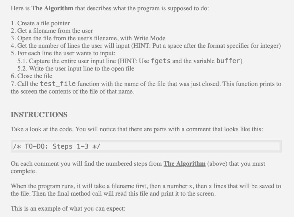 Solved Here is The Algorithm that describes what the program | Chegg.com
