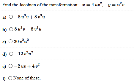 Solved Find The Jacobian Of The Transformation 1 4 Uv Chegg Com