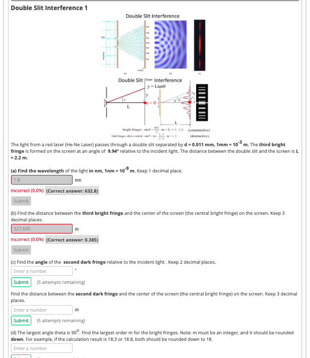 Solved Double Slit Interference 1 Double Slit Interference | Chegg.com ...