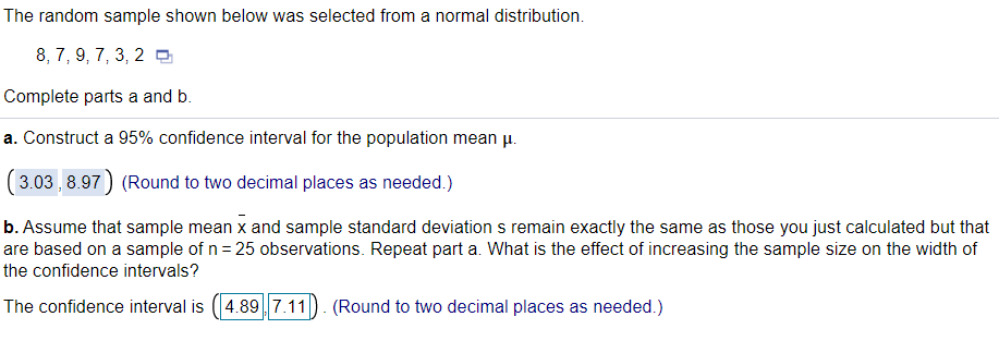 Solved The random sample shown below was selected from a | Chegg.com
