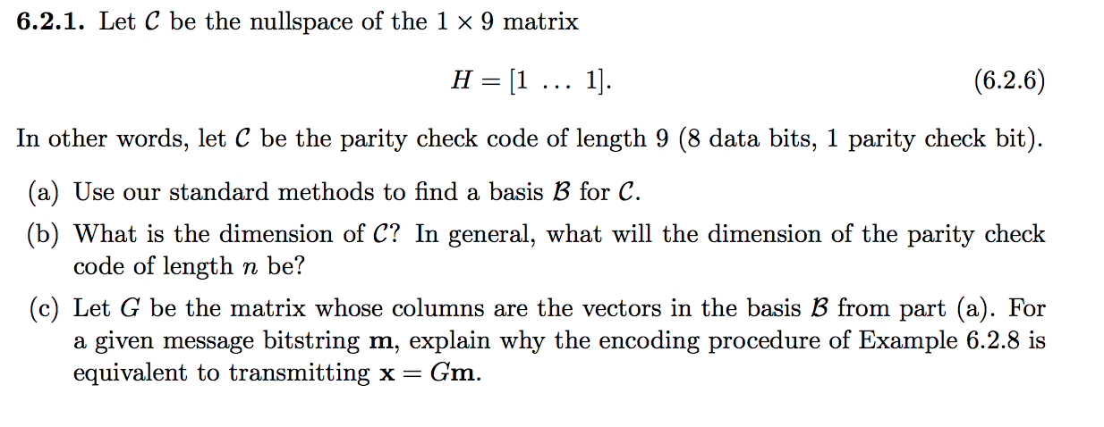 Solved Example 6.2.8 (Parity check code). The parity check | Chegg.com